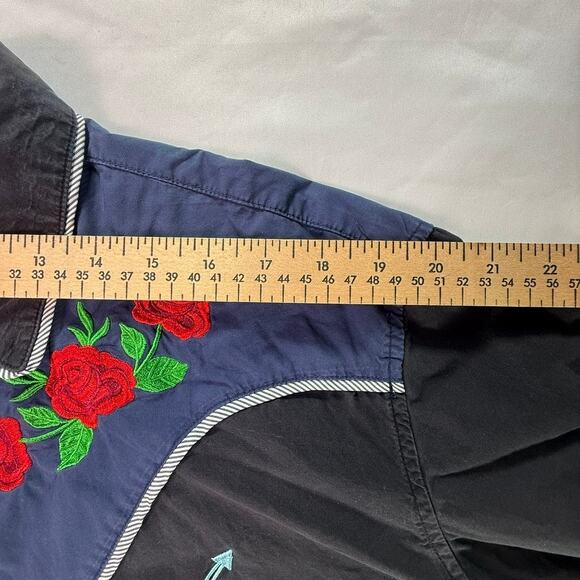 Coofandy Western Cowboy Shirt Black Blue Rose Embroidered Long Sleeve XX Large - Picture 15 of 16